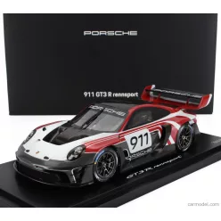   PORSCHE  911 992 GT3 R N 911 RACING FLACHT DESIGN COUPE 2021 - CON VETRINA - WITH SHOWCASE  WHITE GREY RED