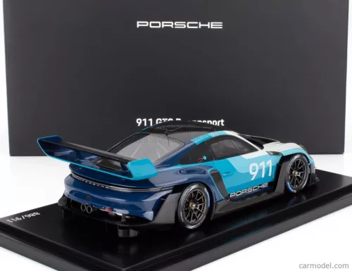 PORSCHE  911 992 GT3 R N 911 RACING SPEED ICON DESIGN COUPE 2023 - CON VETRINA - WITH SHOWCASE  2 TONE BLUE WHITE