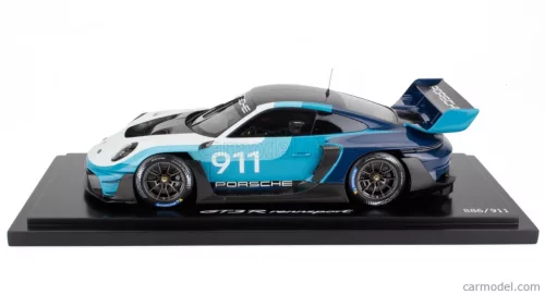 PORSCHE  911 992 GT3 R N 911 RACING SPEED ICON DESIGN COUPE 2023 - CON VETRINA - WITH SHOWCASE  2 TONE BLUE WHITE