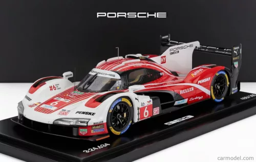 PORSCHE  963 9RD 4.6L TURBO V8 TEAM PORSCHE PENSKE MOTORSPORT N 6 4th 24h LE MANS (POLE POSITION) 2024 KEVIN ESTRE - ANDRE LOTTERER - LAURENS VANTHOOR - CON VETRINA - WITH SHOWCASE  RED WHITE BLACK