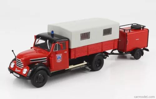 ROBUR  GARANT 30 K TRUCK TELONATO FEUERWEHR WITH TANKER TRAILER EST GERMANY 1956  RED GREY