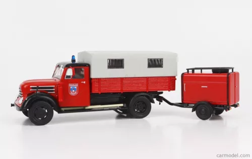 ROBUR  GARANT 30 K TRUCK TELONATO FEUERWEHR WITH TANKER TRAILER EST GERMANY 1956  RED GREY