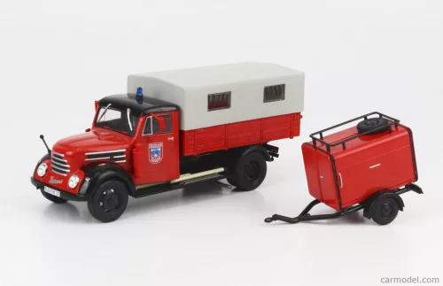 ROBUR  GARANT 30 K TRUCK TELONATO FEUERWEHR WITH TANKER TRAILER EST GERMANY 1956  RED GREY
