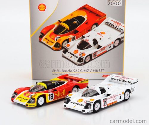 PORSCHE  SET 2X 962C PORSCHE AG TEAM N 18 24h LE MANS 1988 BOB WOLLEK - VERN SCHUPPAN - SAREL VAN DER MERWE + 962C 2.8L TEAM PDK DUNLOP N 17 WINNER SUPERCUP NURBURGRING 1987 HANS JOACHIM STUCK  RED YELLOW WHITE