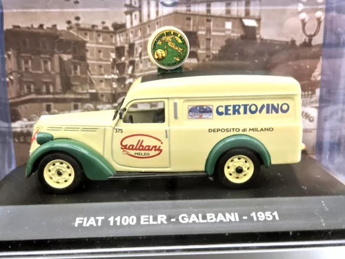 Fiat 1100 ELR van Galbani year 1951 light yellow / green 1:43 Altaya