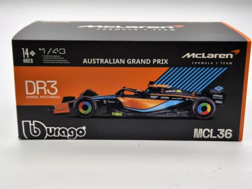 McLaren F1 MCL36 #3 (2022) Australian GP - Daniel Ricciardo - PILÓTÁVAL -  Bburago - 1:43