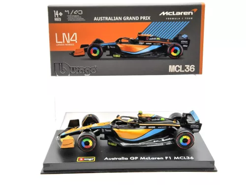 McLaren F1 MCL36 #4 (2022) Australian GP - Lando Norris - PILÓTÁVAL -  Bburago - 1:43