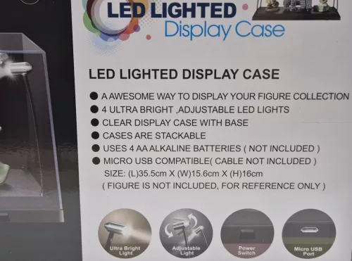 Vitrin / display 1:18 modellautóhoz - led világítással - fekete talp