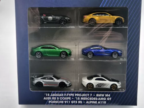 Hot Wheels 6 darabos szett - Jaguar F-Type Project 7 / BMW M4 / Audi RS 5 Coupe / Mercedes AMG GT / Porsche 911 GT3 RS / Alpine A110 -  Hotwheels - 1:64