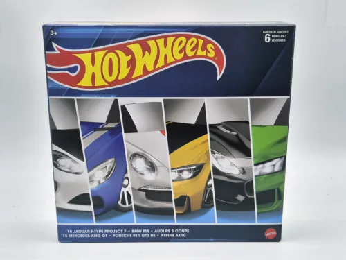 Hot Wheels 6 darabos szett - Jaguar F-Type Project 7 / BMW M4 / Audi RS 5 Coupe / Mercedes AMG GT / Porsche 911 GT3 RS / Alpine A110 -  Hotwheels - 1:64
