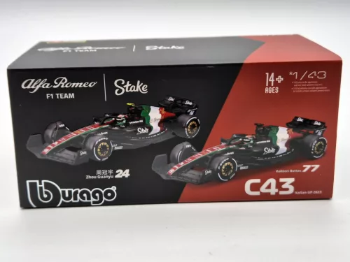 Alfa Romeo C43 F1 #77 (2023) - Monza Italy GP - Valtteri Bottas - PILÓTÁVAL -  Bburago - 1:43