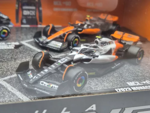 McLaren F1 szett - #4 Lando Norris - 2023 British GP - 2023 Singapore GP - 2023 Monaco GP - 2022 Abu Dhabi -  Bburago - 1:43