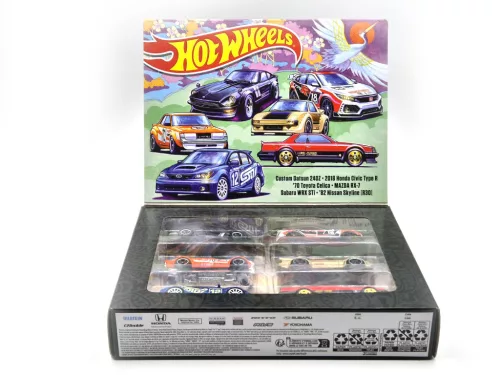 Hot Wheels Japan Theme - 6 darabos szett díszdobozban - Custom Datsun 240Z - 2018 Honda Civic Type R - 1970 Toyota Celica - Mazda RX-7 - Subaru WRX STi0 - 1982 Nissan Skyline R30 -  Hot Wheels - 1:64