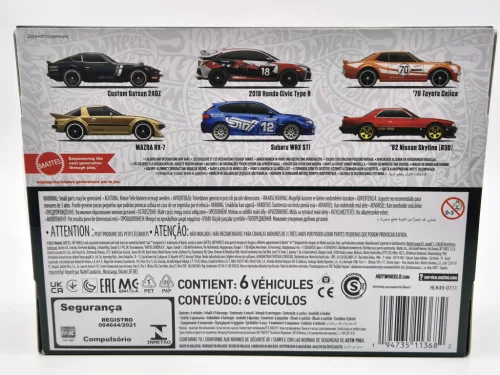 Hot Wheels Japan Theme - 6 darabos szett díszdobozban - Custom Datsun 240Z - 2018 Honda Civic Type R - 1970 Toyota Celica - Mazda RX-7 - Subaru WRX STi0 - 1982 Nissan Skyline R30 -  Hot Wheels - 1:64