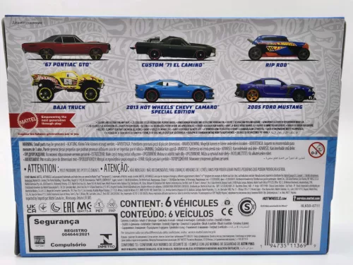Hot Wheels Legends Theme - 6 darabos szett díszdobozban - Custom 1971 El Camino - 1967 Pontiac GTO - 2005 Ford Mustang - Baja Truck - Rip Rod - 2013 Chevrolet Camaro Special Editions -  Hot Wheels - 1:64