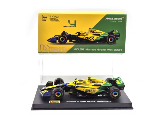 McLaren MCL38 F1 #4 (2024) - Monaco GP (Senna 30th Anniversary) - Lando Norris - PILÓTÁVAL -  Bburago - 1:43