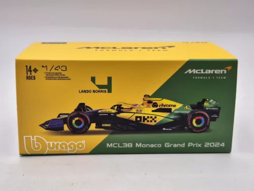 McLaren MCL38 F1 #4 (2024) - Monaco GP (Senna 30th Anniversary) - Lando Norris - PILÓTÁVAL -  Bburago - 1:43