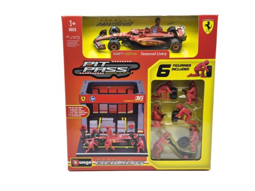 Ferrari Pit Stop - boxutca diorama szett - SF-24 F1 #16 (2024) - Charles Leclerc - szerelőkkel -  Bburago - 1:43