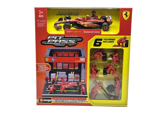 Ferrari Pit Stop - boxutca diorama szett - SF-24 F1 #55 (2024) - Carlos Sainz - szerelőkkel -  Bburago - 1:43