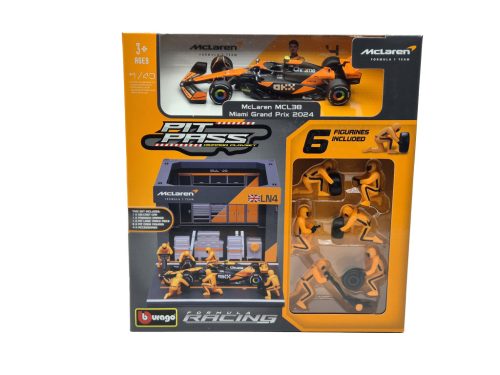 McLaren Pit Stop - boxutca diorama szett - MCL38 F1 #4 (2024) - Lando Norris - szerelőkkel -  Bburago - 1:43