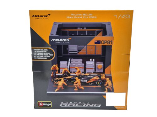 McLaren Pit Stop - boxutca diorama szett - MCL38 F1 #81 (2024) - Oscar Piastri - szerelőkkel -  Bburago - 1:43