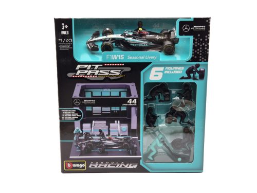 Mercedes Pit Stop - boxutca diorama szett - W14 EQ Performance F1 #44 (2023) - Lewis Hamilton - szerelőkkel -  Bburago - 1:43