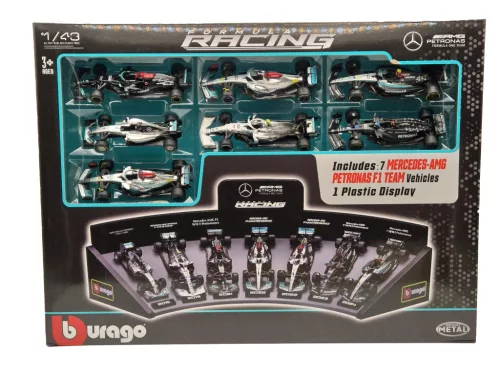 Mercedes F1 7 darabos szett - #6 Nico Rosberg (2016) - #77 Valtteri Bottas (2019) - #77 Valtteri Bottas (2021) - #44 Lewis Hamilton (2022) - #44 Lewis Hamilton (2022) - #63 George Russel (2023) - #44 Lewis Hamilton (2024) -  Bburago - 1:43