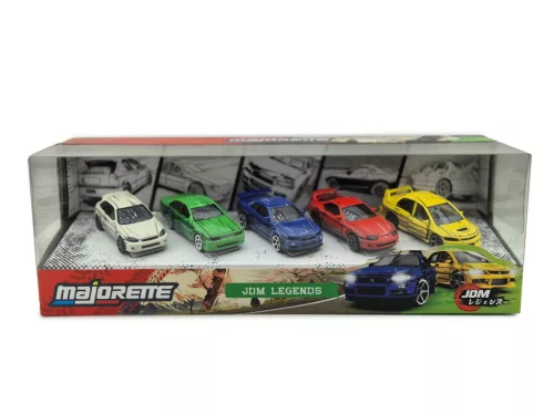 JDM Legends 5 részes szett - Honda Civic Type R (EK9) - Nissan Cefiro (A31) - Nissan Skyline GT-R (R34) - Toyota Supra JZA80 - Mitsubishi Lancer Evolution Evo 9 - Majorette - 1:64