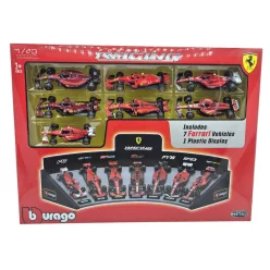   Ferrari F1 7 darabos szett - SF-24 Charles Leclerc (2024) - F10 Fernando Alonso (2010) - SF71H Kimi Raikkonen (2018) - SF90 Sebastian Vettel (2019) - SF1000 Sebastian Vettel (2020) - F1-75 Charles Leclerc (2022) - SF-23 Carlos Sainz (2023) -  Bburago